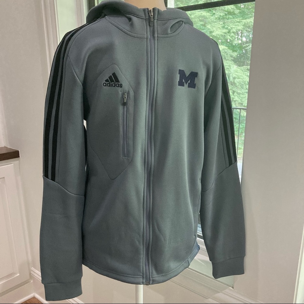 Adidas Gray Hooded Jacket with Black Accents